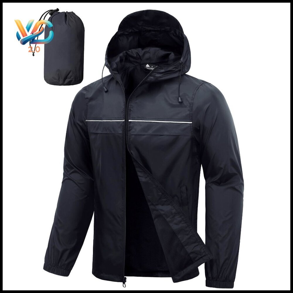 Men's Packable Waterproof Windbreaker Hooded Jacket for Golf Cycling Hiking